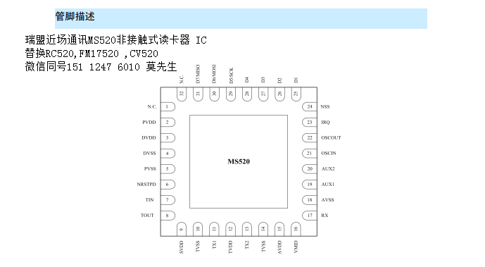 ˽ͨӍMS520ǽ|ʽMS512x IC QRC520,FM17520 ,CV520